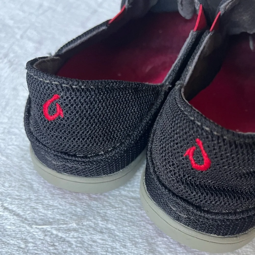 Olukai Nohea Mesh‎ Men's Black and Red Slip-On Loafers Sz M7